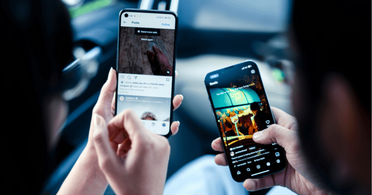 Two phones displaying Instagram feed content