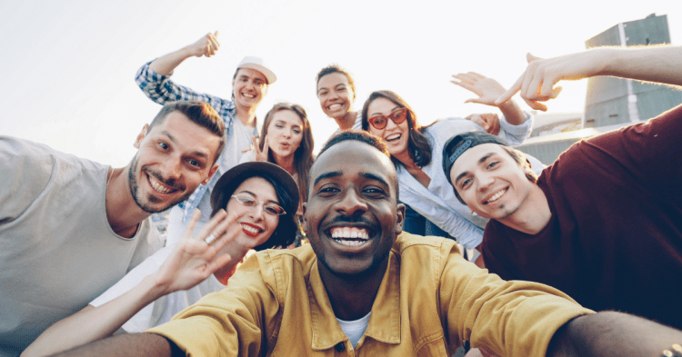 Group friends outside taking a selfie